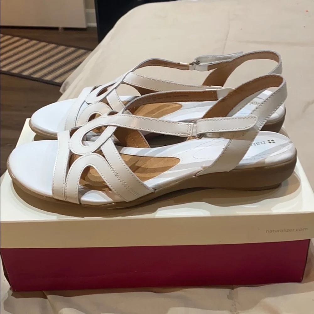 Naturalizer White Leather Slingback Sandals - Picture 3 of 10